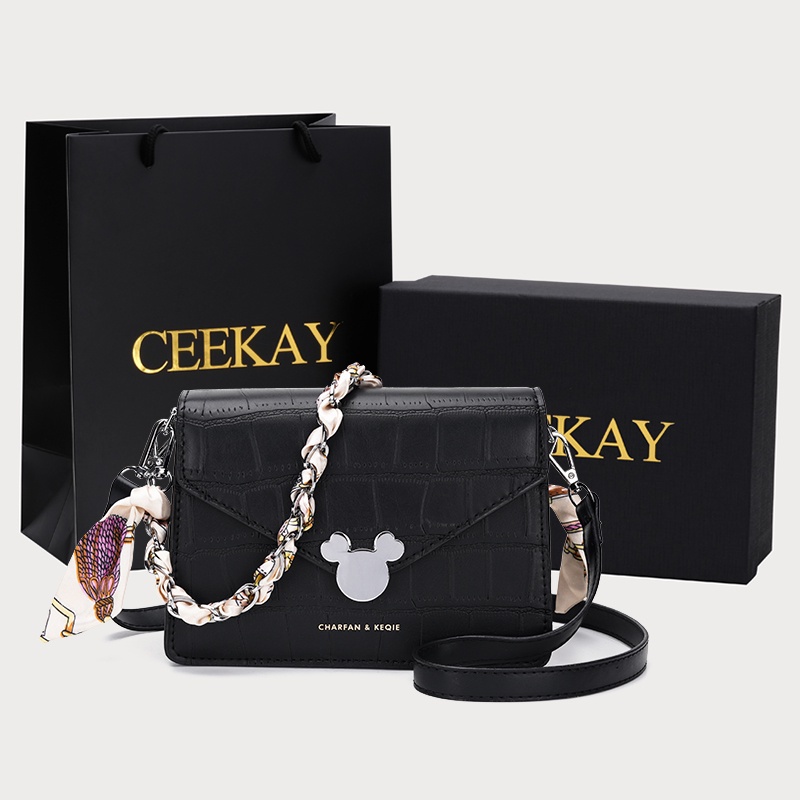 🌸Hàng Order🌸 Túi Xách Nữ CEEKAY Họa Tiết Da Trần Nắp Gập Dính Quai Da Phối Xích Nơ Sang Chảnh Nữ Tính Hàng Quảng Châu