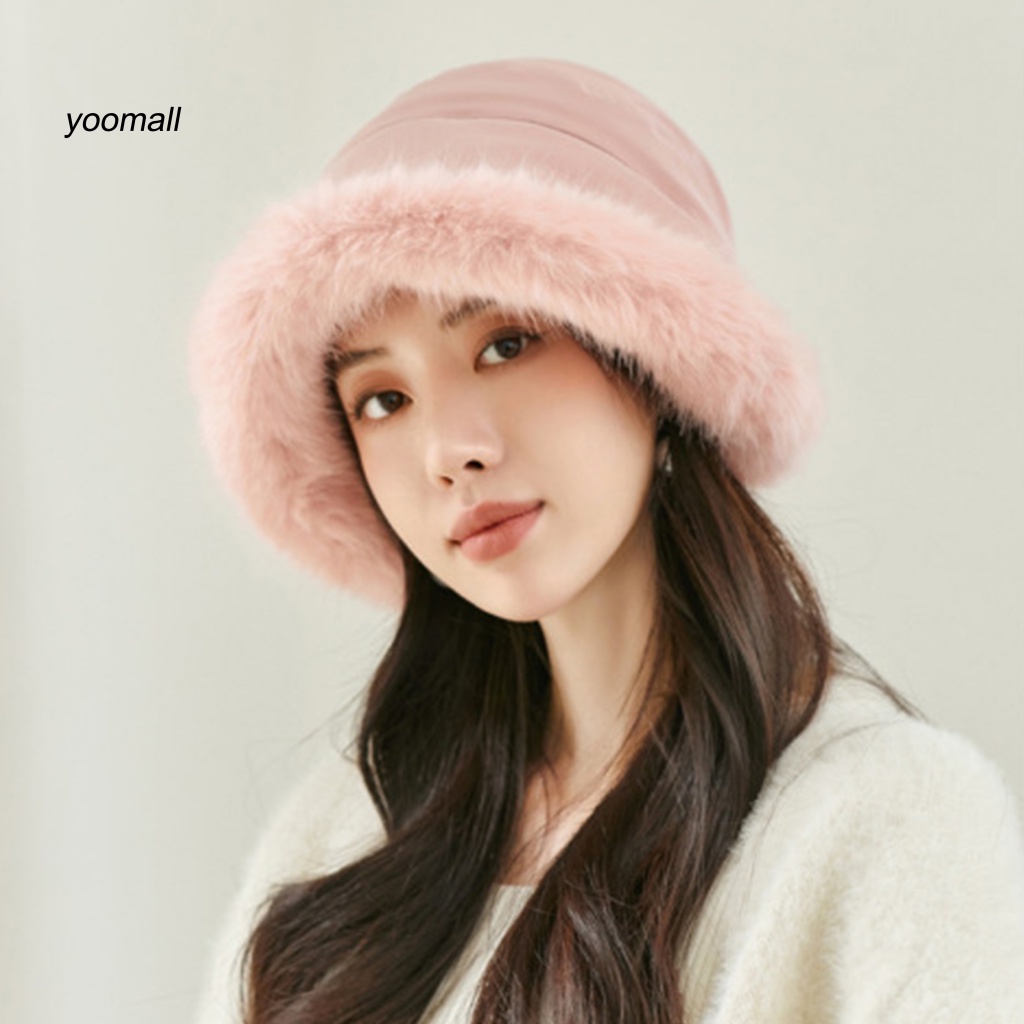Mũ Trùm Đầu Mùa Đông Mềm Mại Phủ Lông Dày Dặn Màu Trơn Bảo Vệ Tai Chống Lạnh Trang Trí Cho Nữ