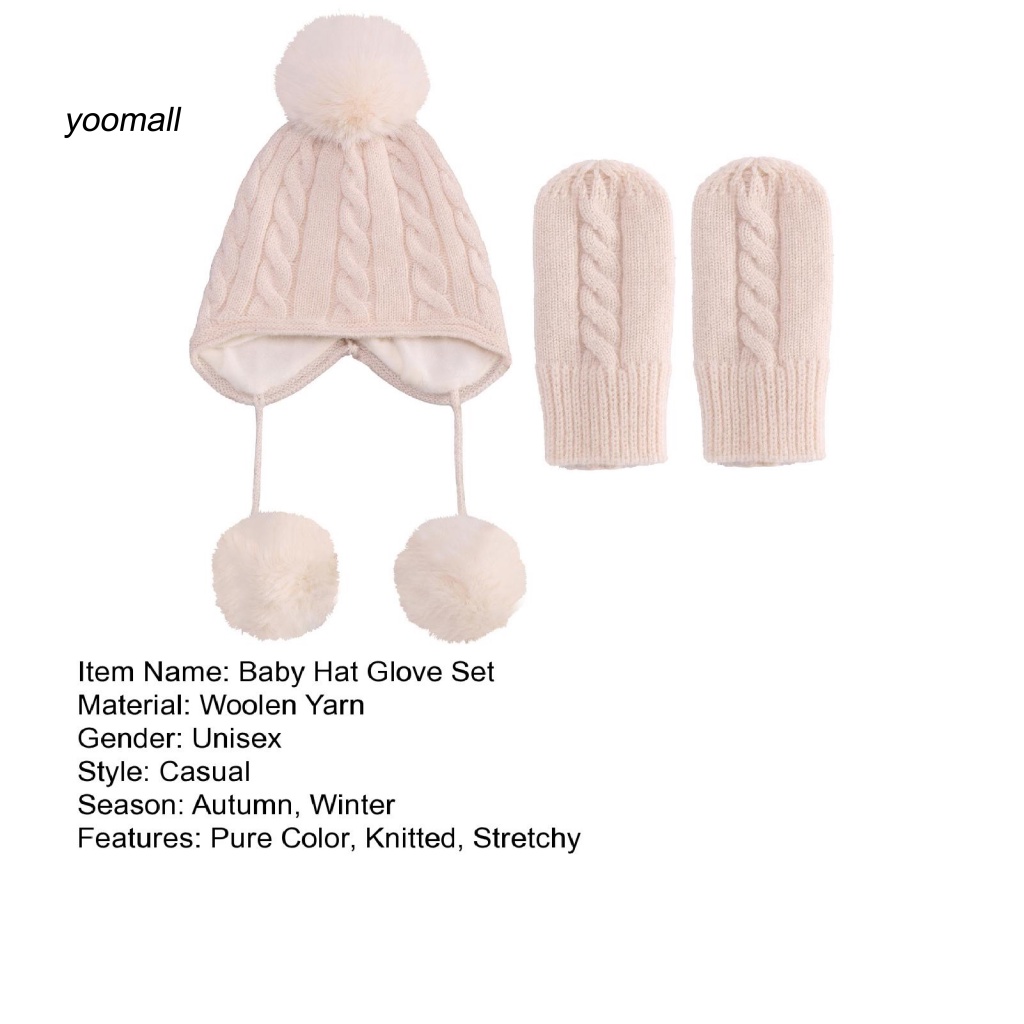 Set 2 Găng Tay Len Màu Trơn Giữ Ấm Co Giãn Dành Cho Trẻ Em