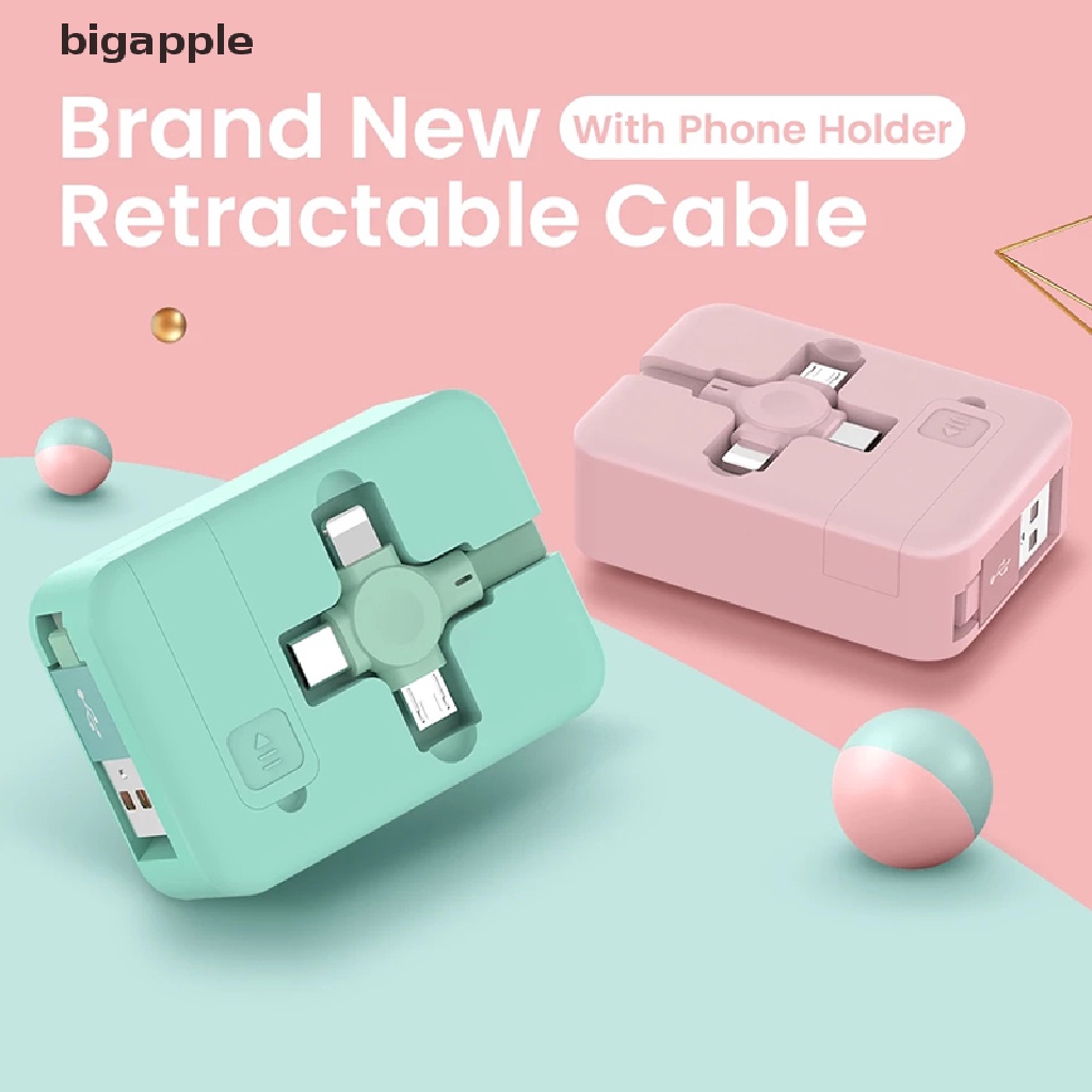 Dây Cáp Sạc USB Type C Micro USB 4 Trong 1 Rút Được Tiện Dụng Cho Điện Thoại