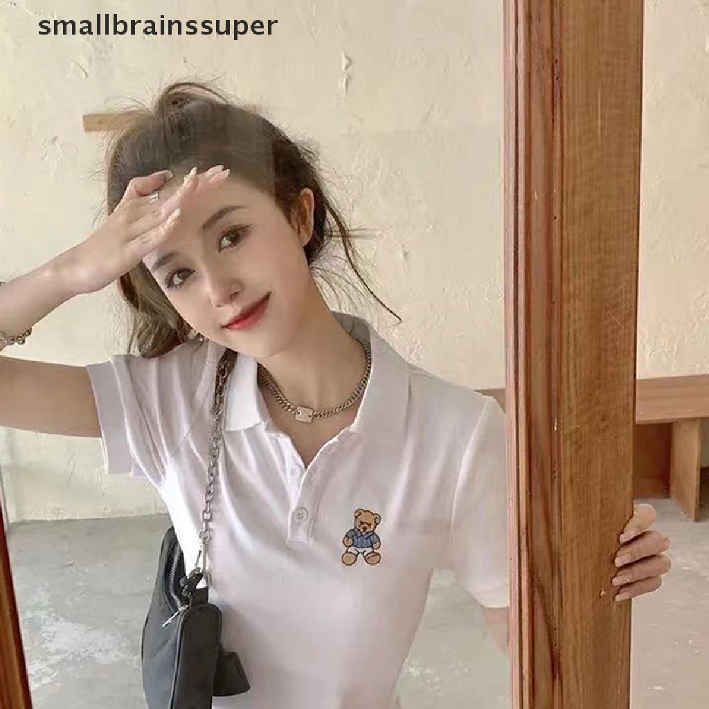 Đầm Thun Ngắn Tay Cổ Bẻ Thêu Họa Tiết Gấu Dễ Thương Phong Cách Hàn Quốc Thời Trang Mùa Hè 2023 SBS