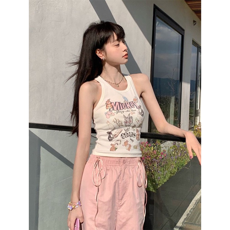 COZOK Áo Sát Nách Dáng Ôm In Hoạt Hình Thời Trang Trẻ Trung