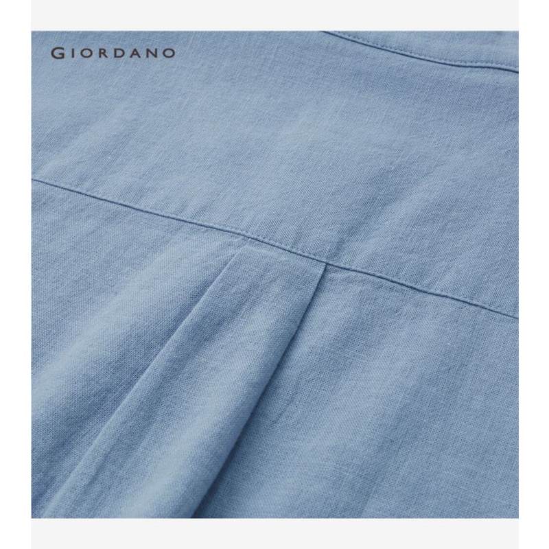 Áo sơ mi GIORDANO 05341203 vải lanh dài tay cổ đứng thời trang dành cho nữ