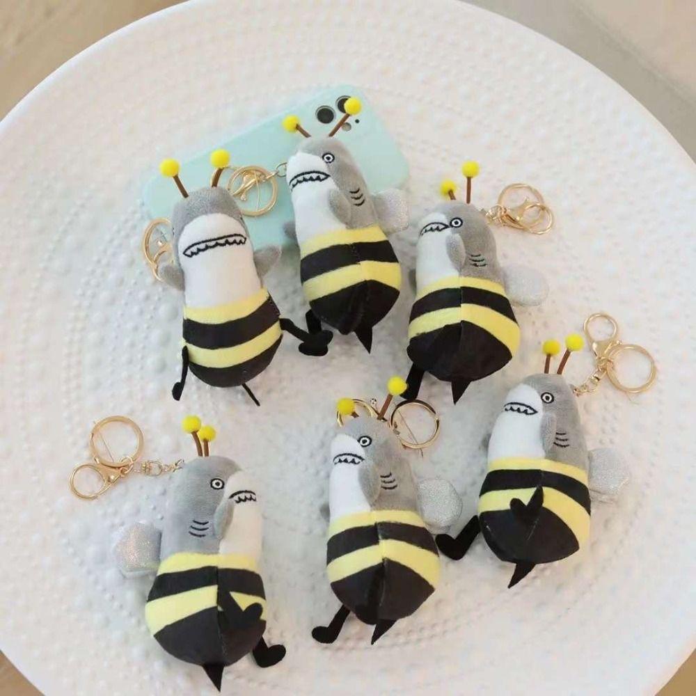 Set 2 Móc Khóa Hình Cá Mập / Ong Nhồi Bông Đáng Yêu