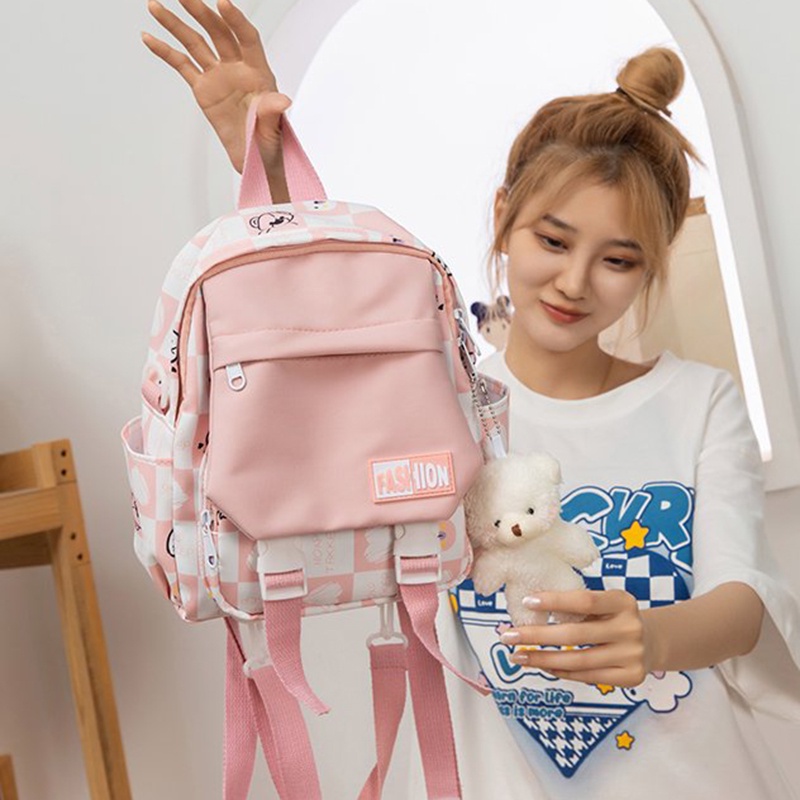 Ba Lô Đi Học Họa Tiết Caro Nhỏ Xinh Dễ Thương Thời Trang Cho Bạn Gái