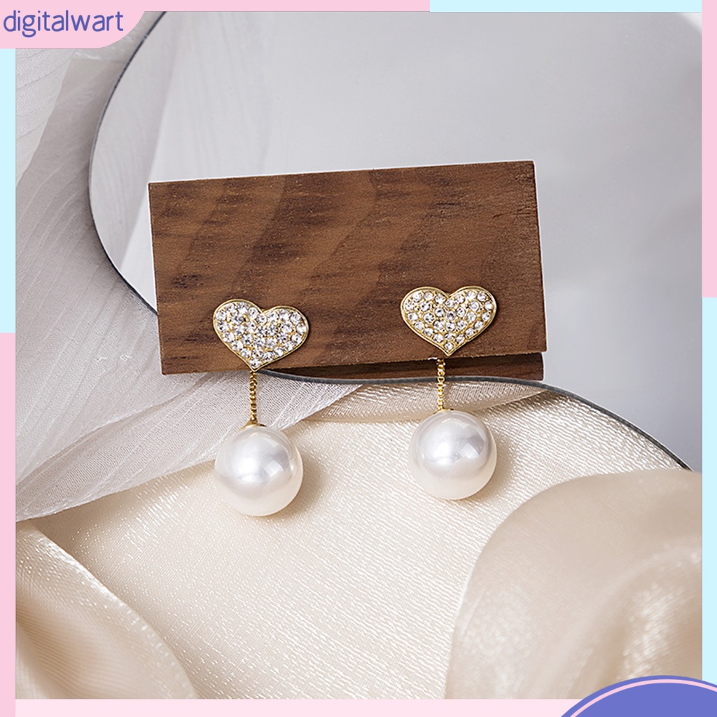 1 Đôi Bông Tai Hợp Kim Dát Đá Hình Trái Tim Sang Trọng