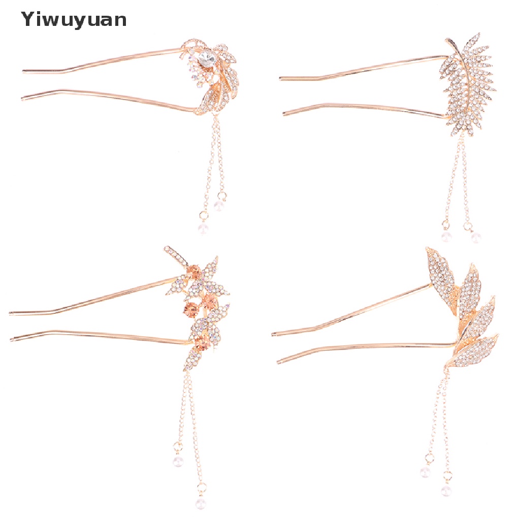 < Yiwuyuan > Kẹp Tóc Hợp Kim Hình Chữ U Đính Ngọc Trai Thanh Lịch Thời Trang Cho Nữ
