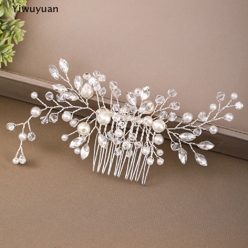 &lt; Yiwuyuan &gt; Cài Tóc Đính Ngọc Trai Pha Lê Trang Sức Cô Dâu Phụ Kiện Đang Giảm Giá