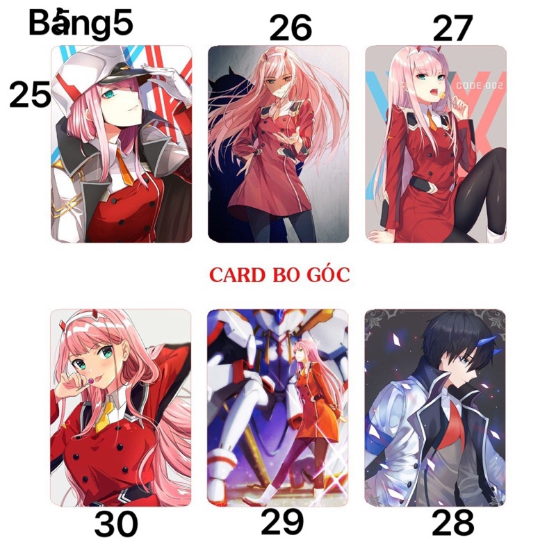 Thẻ card hình Darling in the Franxx 6 ảnh bo góc/ ảnh card bo góc Darling in the Franxx để ví