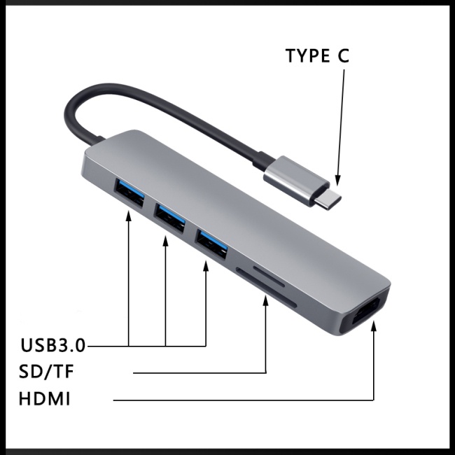 Bộ Chia Nhiều Cổng Usb c Sang Hdmi Usb 3.0 Đọc Thẻ Sd / tf