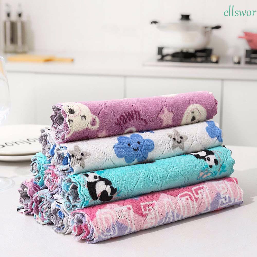 Bộ 5 Khăn Lau Chén Dĩa Vải Lông Cừu San Hô Siêu Thấm Hút Có Thể Tái Sử Dụng