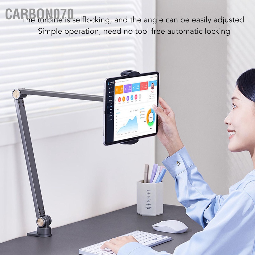 Carbon070 Giá đỡ điện thoại máy tính bảng để bàn gắn trên cao Kẹp cánh tay 35 4in có thể điều chỉnh xoay 360 độ ghi lại khóa học cuộc họp trực tuyến tiếp