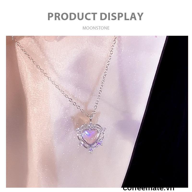 【coffeemate】⚡Vòng cổ mạ bạc mặt hình trái tim đính đá pha lê Thời Trang Cho Cặp Đôi