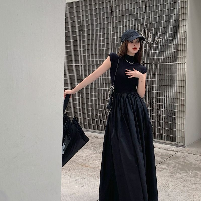 COZOK Đầm Ngắn Tay Cổ Cao Thời Trang Vintage Xinh Xắn