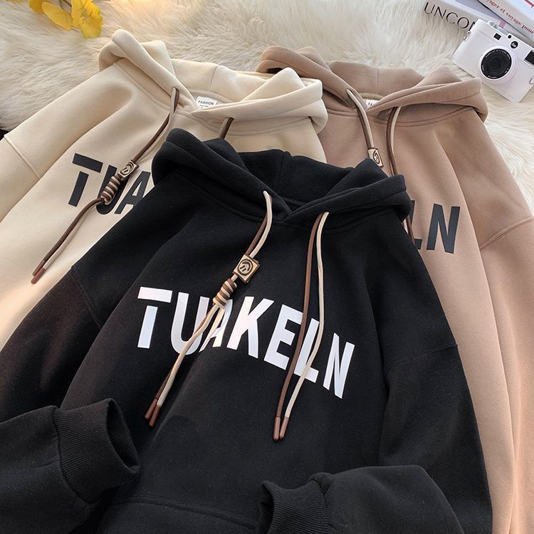 Áo Hoodie Dày Dặn Lót Lông Cừu Phong Cách Preppy Thời Trang Thu Đông Ấm Áp Cho Nữ