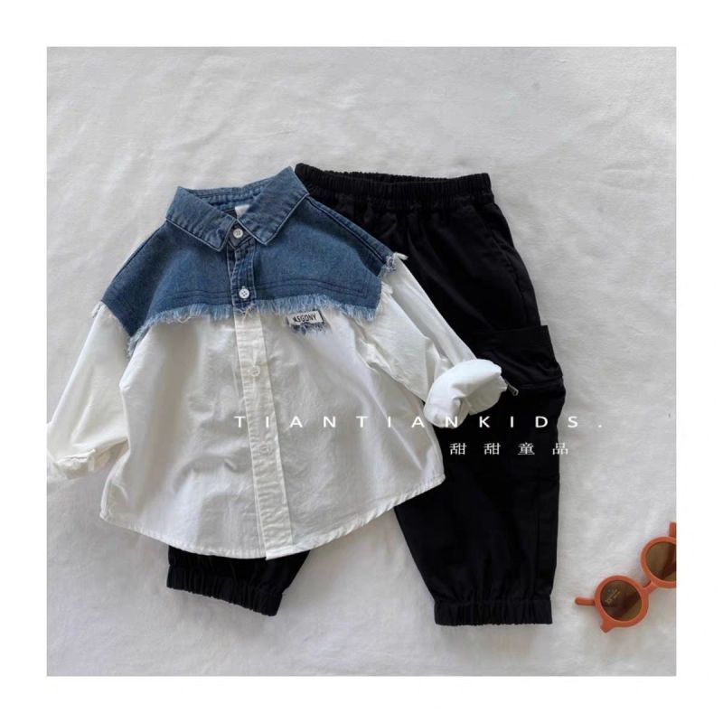 Áo Sơ Mi Denim Tay Dài Phong Cách Hàn Quốc Thời Trang Mùa Xuân Cho Bé Trai / Gái