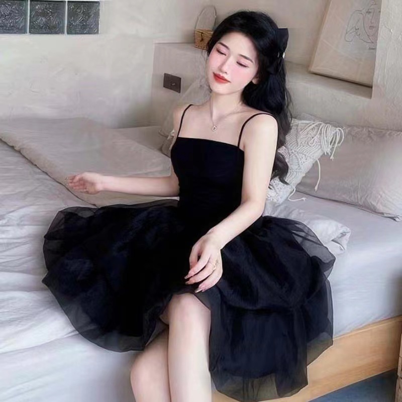 Đầm Đen Hai Lớp Eo Cao Dáng Ôm Thời Trang Mùa Hè Quyến Rũ Cho Nữ
