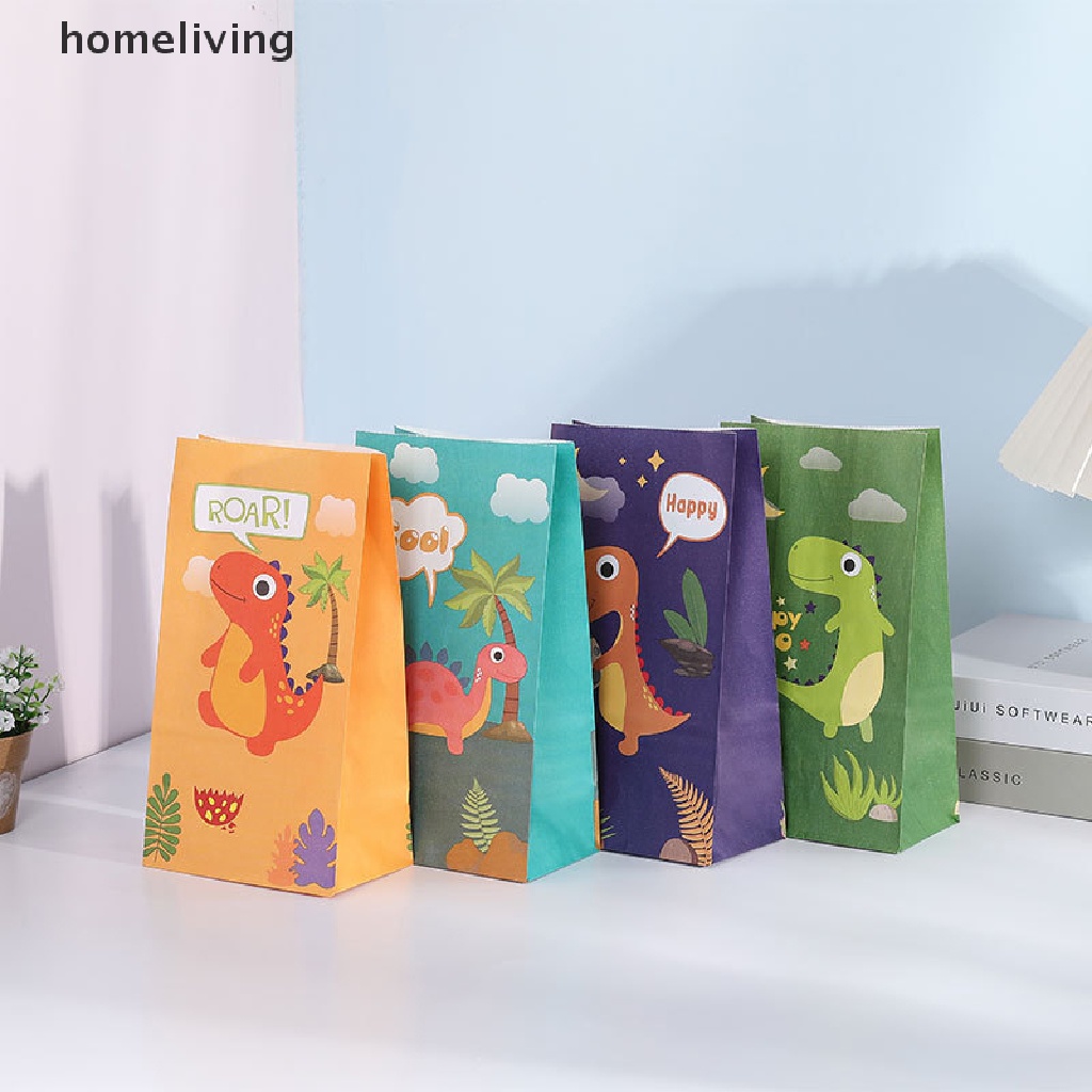 Bộ 10 Túi Giấy Đựng Bánh Kẹo In Hoạt Hình Khủng Long Dễ Thương