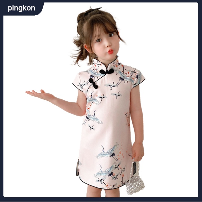 Đầm Sườn Xám In Họa Tiết Phong Cách Trung Hoa Cổ Điển Thời Trang Mùa Hè Cho Bé Gái Từ 2-8 Tuổi