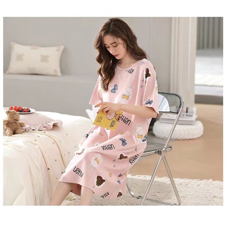 Đầm Ngủ Ngắn Tay Dáng Rộng Phong Cách Hàn Quốc Dễ Thương Mùa Hè 2023 Dành Cho Nữ Sinh