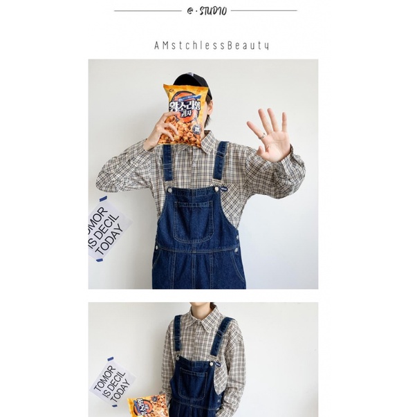 [F &amp; X] Quần Yếm Jean Một Mảnh Dáng Rộng Phong Cách Harajuku Retro Dễ Phối Đồ Cho Nam Và Nữ