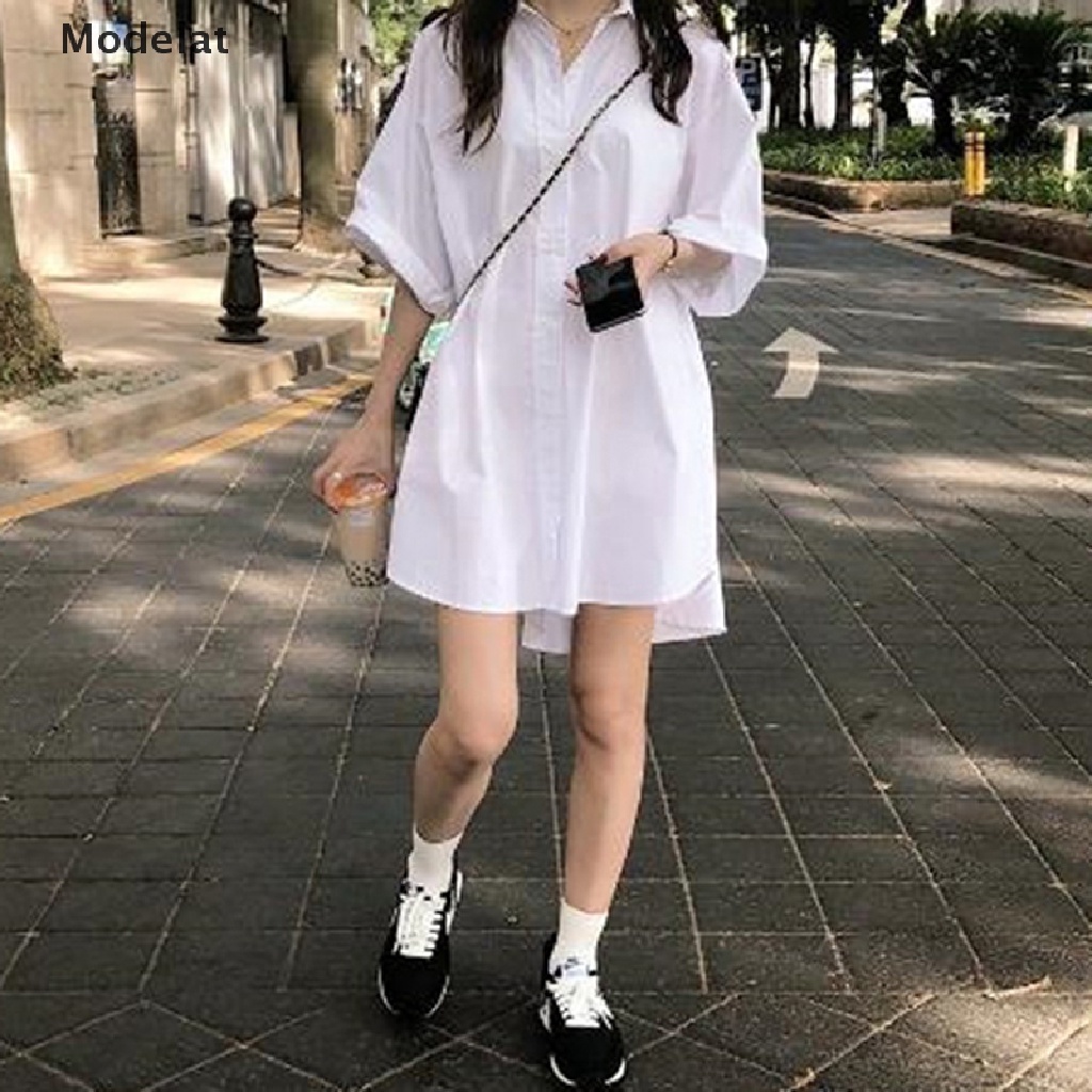 Mfc Đầm Sơ Mi Cài Nút Màu Trơn Đơn Giản Phong Cách Đường Phố Hàn Quốc