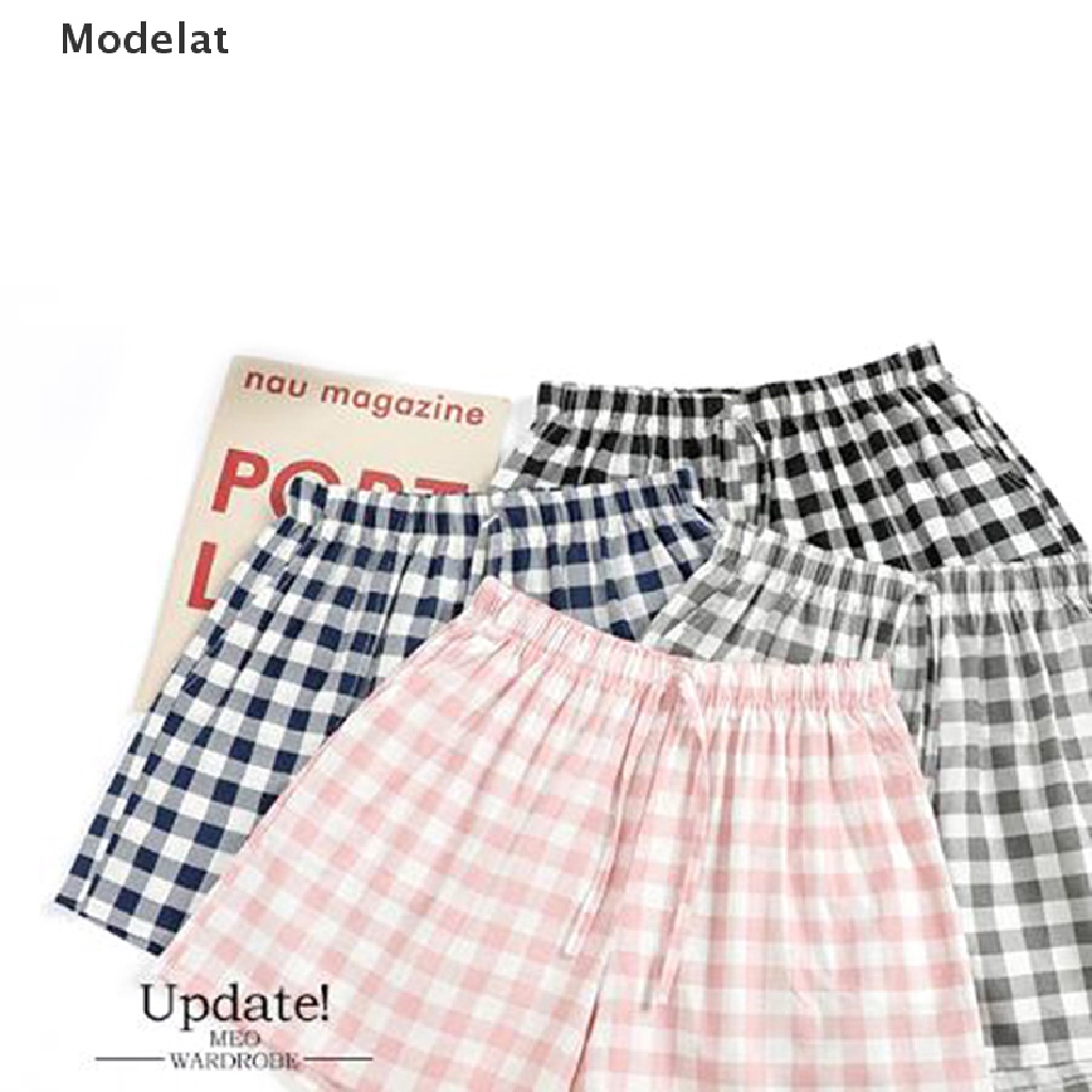 Quần Short Ngủ 96% Cotton Dáng Rộng In Họa Tiết Sọc Caro Thời Trang Mùa Hè 2023