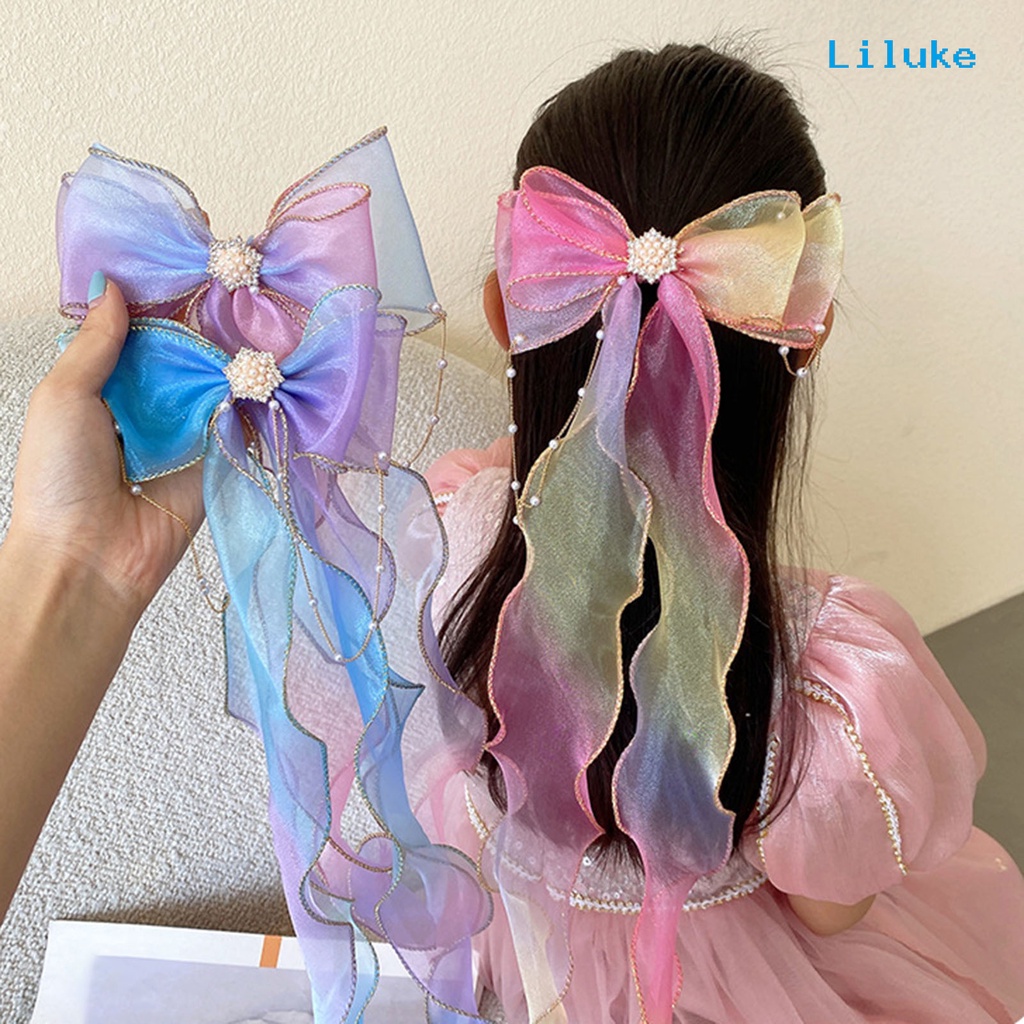 Kẹp Tóc Hợp Kim Trang Trí Nơ Và Ngọc Trai Giả Xinh Xắn Cho Nữ