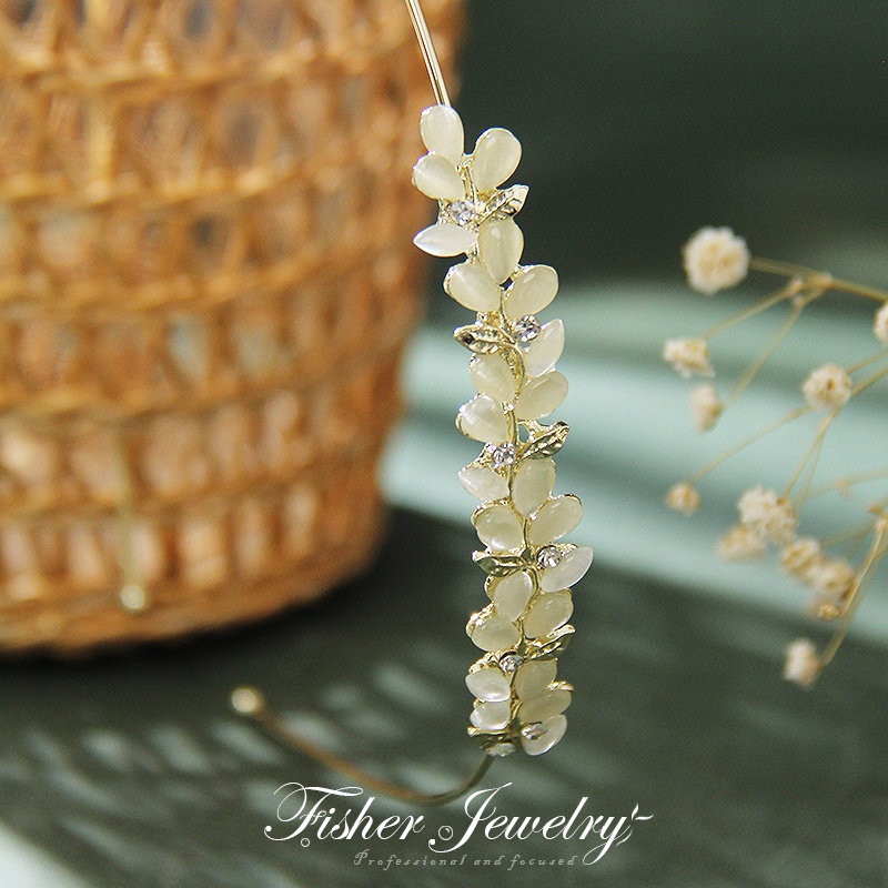 Băng Đô Cài Tóc Hình Tai Lúa Mì Đính Đá Opal Màu Vàng Thời Trang Cho Nữ