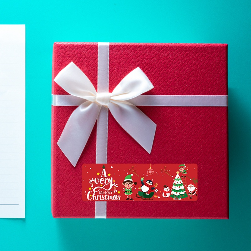 Cuộn 120 Nhãn Dán Trang Trí Giáng Sinh Tự Dính Hình Chữ Nhật Margot3