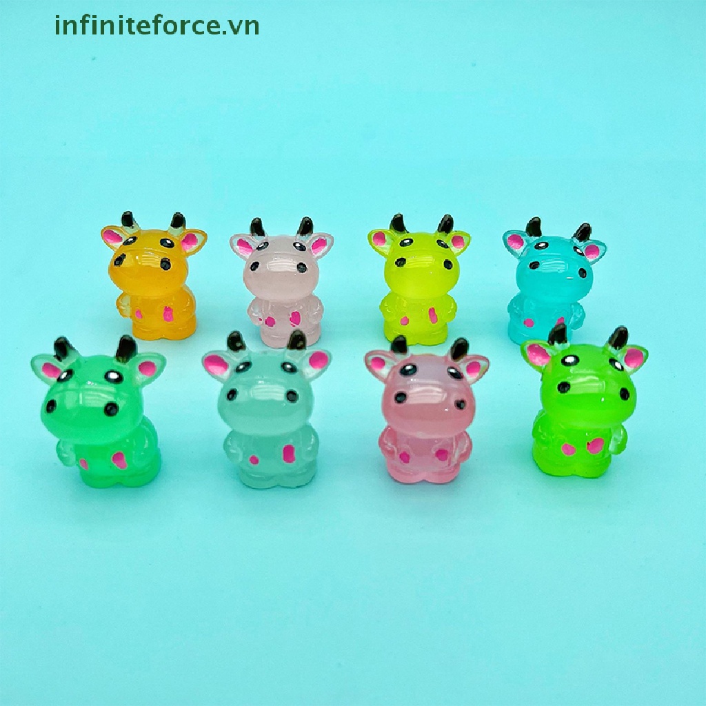 Bộ 2 Tượng Bò Hoạt Hình Bằng Resin Phát Sáng Dễ Thương Dùng Trang Trí