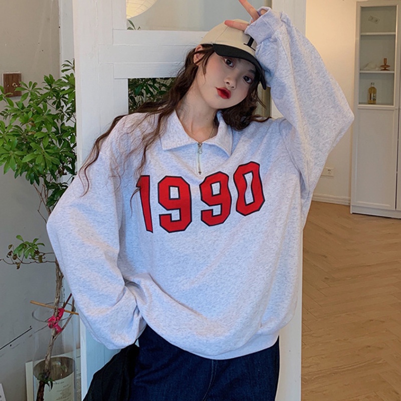 IELGY   Áo sweater Cổ polo Có Dây Kéo Nửa Thân Thiết Kế sense niche Cho Nữ