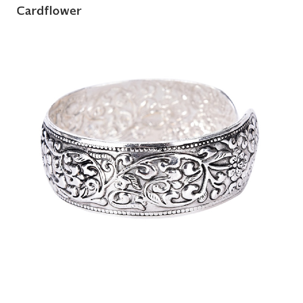 &lt; Cardflower &gt; Vòng Tay Bạc Tây Tạng Chạm Khắc Hoa May Mắn