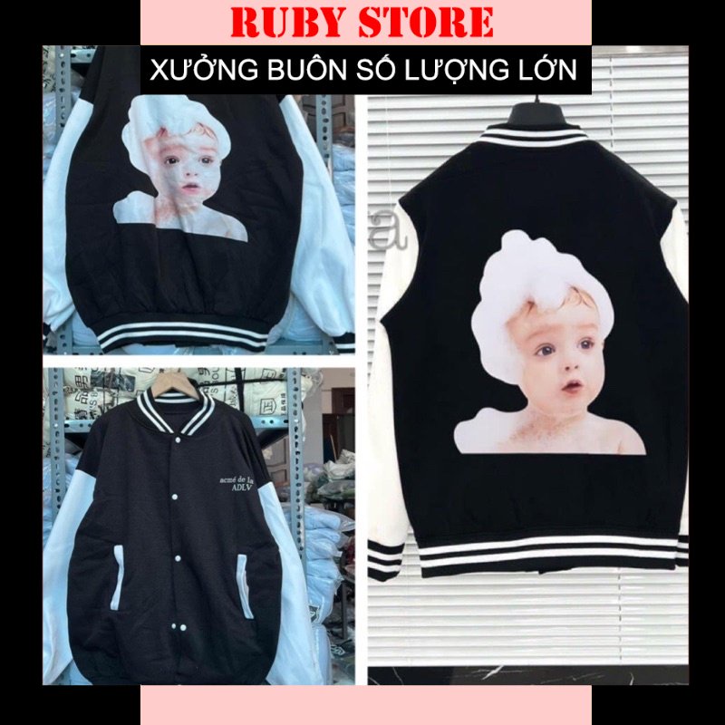 Áo Bomber Nam Nữ ALDV Hình Em Bé Sau Lưng, Áo Khoác Nỉ Form Rộng(Hàng Sẵn)