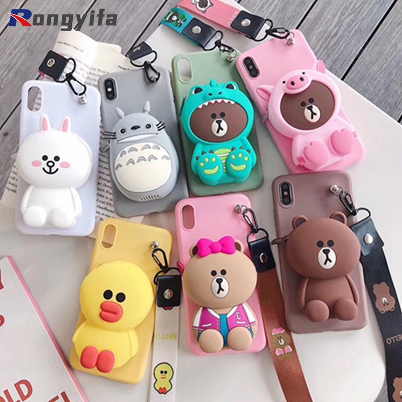 Ốp Điện Thoại Có Ví Đựng Tiền Xu Hình Hoạt Hình 3D Kèm Dây Đeo Cho Vivo Y17 Y15 Y13 Y12 Y11 V7 Plus V5 V5S