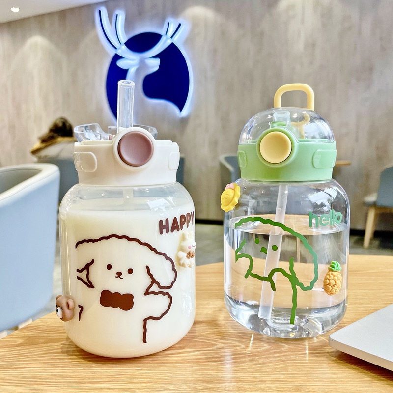 Bình Đựng Nước Nóng 600ML Bằng Nhựa Kèm Ống Hút Dễ Thương Cho Bé Gái