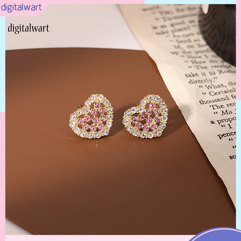Kỹ Thuật Số| 1 Đôi Bông Tai Hình Trái Tim Đính Đá Lấp Lánh Thời Trang Dành Cho Nữ
