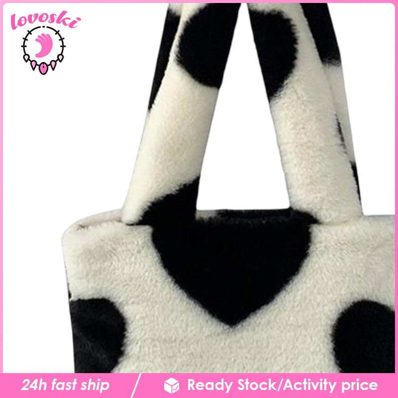 Túi Tote Đeo Vai Phủ Lông Họa Tiết Trái Tim Dễ Thương Thời Trang Cho Bạn Gái