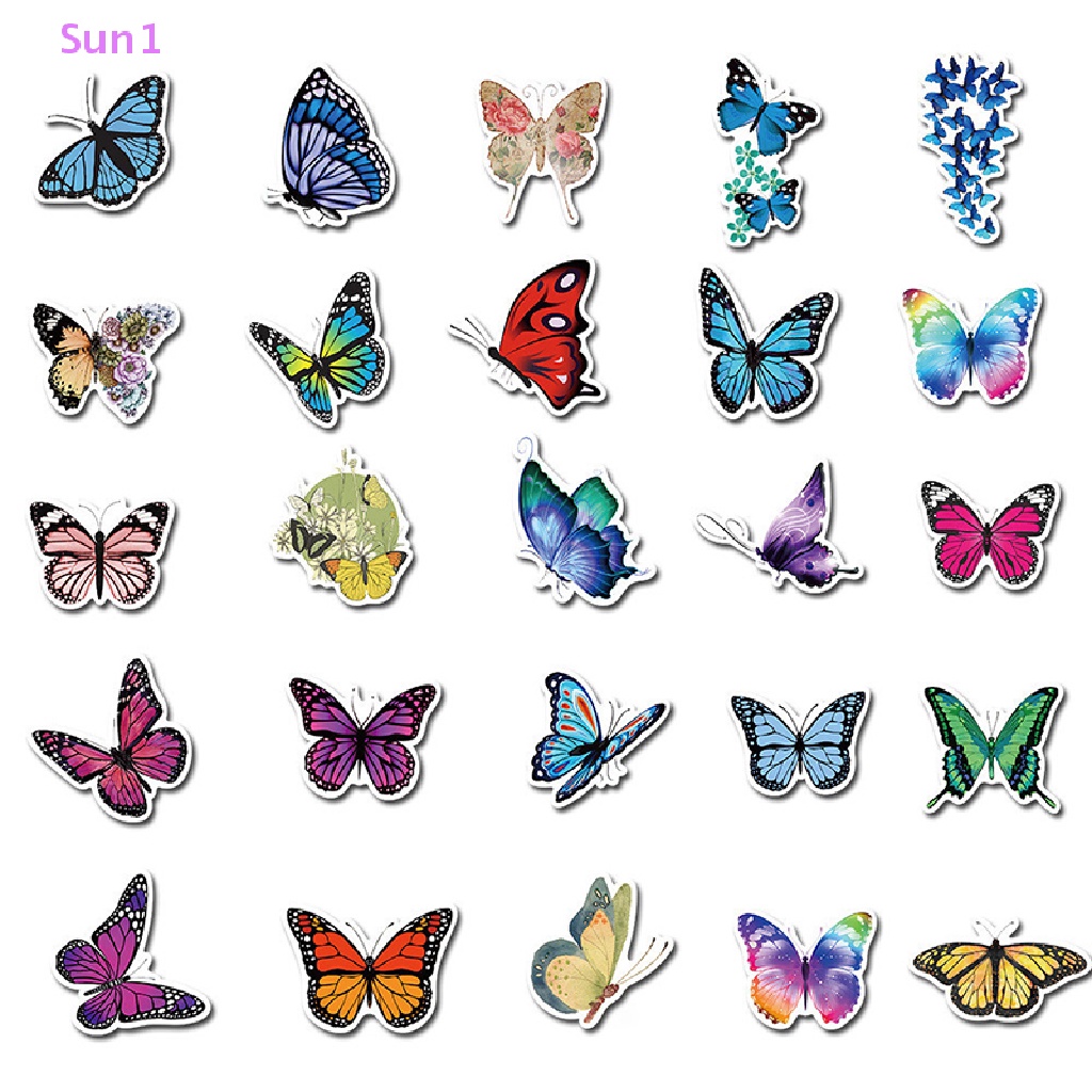 Set 50 Nhãn Dán Hình Bướm Đáng Yêu Trang Trí Đa Ứng Dụng