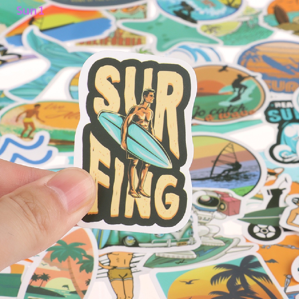 Set 50 Miếng Dán Sun1 > Hình Lướt Sóng Mùa Hè Trang Trí Vali Laptop Guitar Ván Trượt Xe Hơi