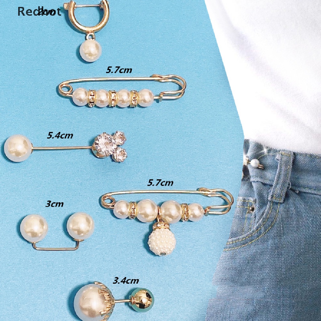 &lt; Redhot &gt; Bộ 6 Ghim Cài Áo Đính Ngọc Trai Giả Siết Chặt Đáy Mở Dây Nịt