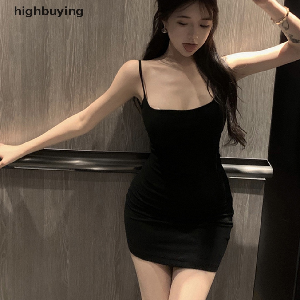 Đầm Hai Dây Mini Màu Trơn Thời Trang Quyến Rũ Cho Nữ