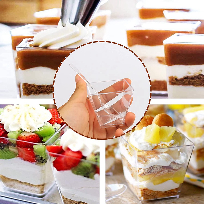 Bộ 50 Cốc Đựng Món Tráng Miệng Bằng Nhựa 60Ml DIY Có Thể Tái Sử Dụng