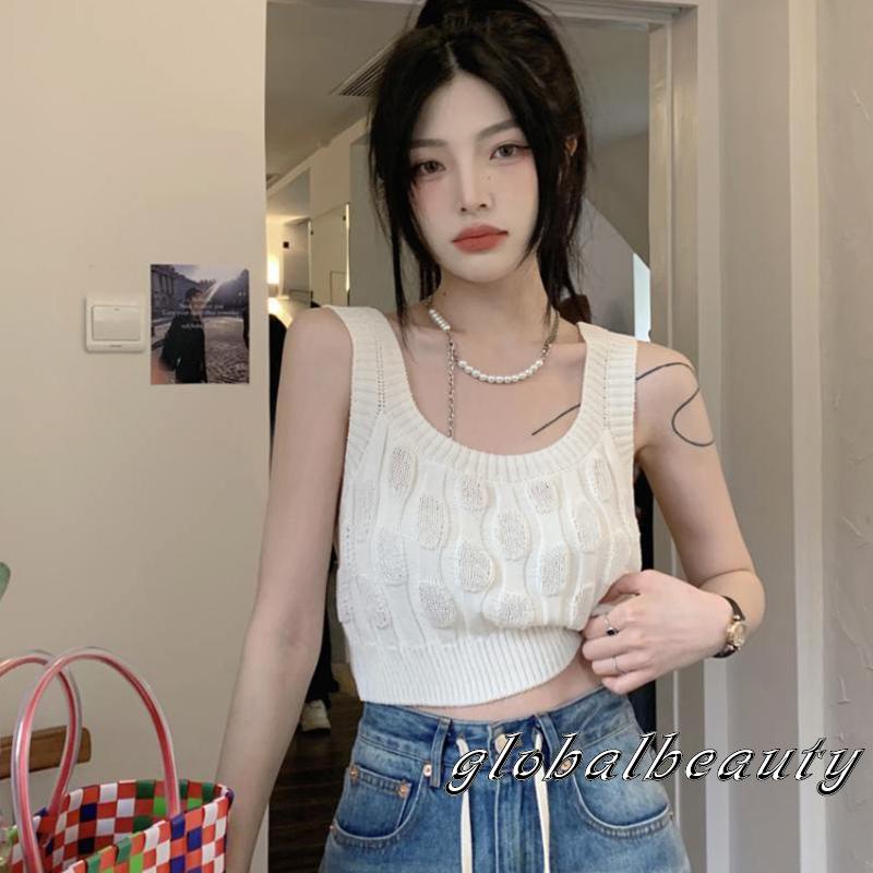 Áo Croptop Dệt Kim Hai Dây Màu Sắc Đơn Giản Cho Nữ