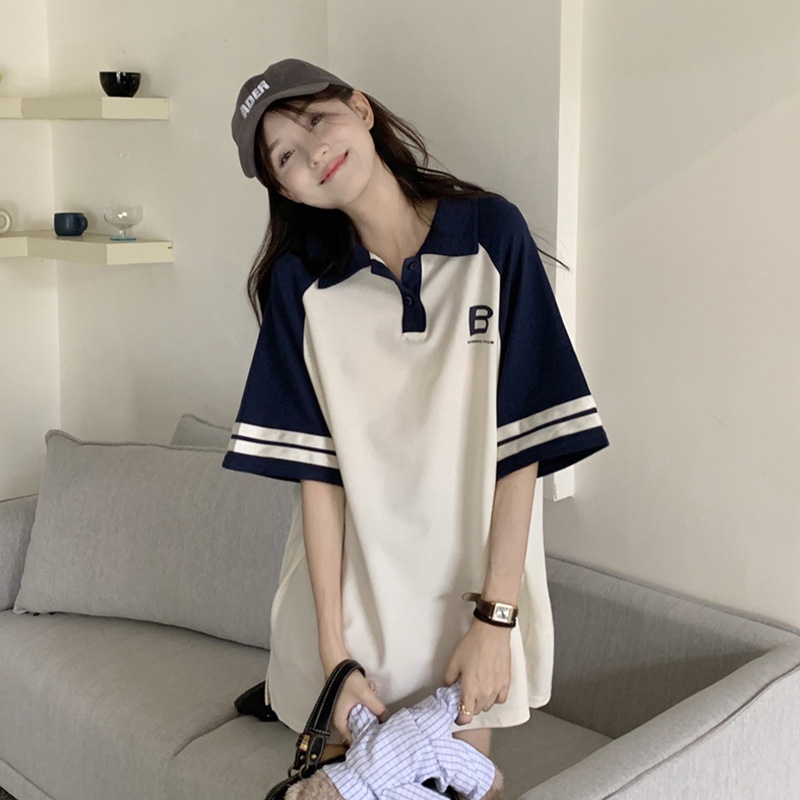 Áo polo Tay Ngắn Dáng Rộng Phong Cách Hàn Quốc Thời Trang Mùa Hè Xinh Xắn Cho Nữ