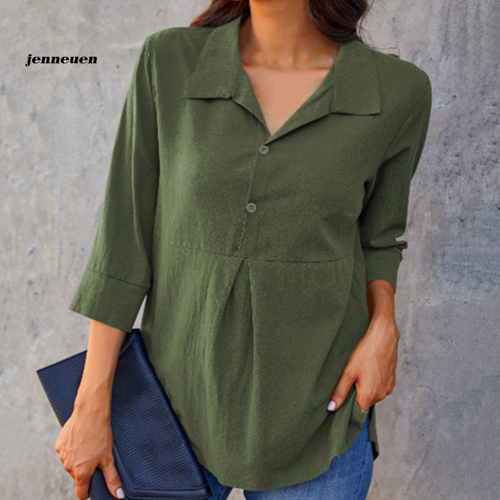 Áo Sơ Mi Tay Lửng Phối Nút Thời Trang Thu Đông Dành Cho Nữ