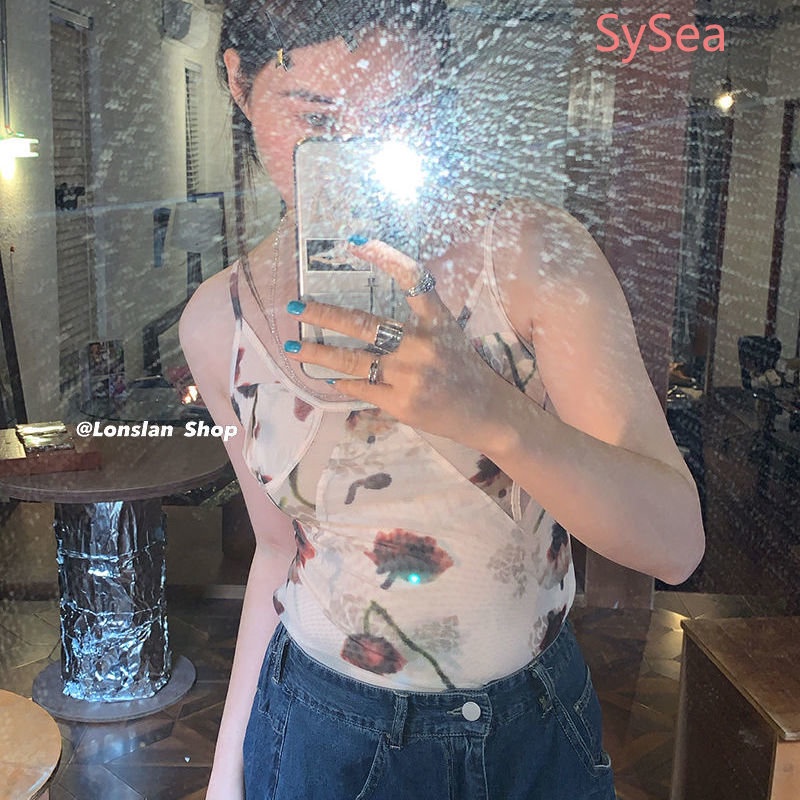 Áo Hai Dây Họa Tiết Hoa Quyến Rũ Cho Nữ