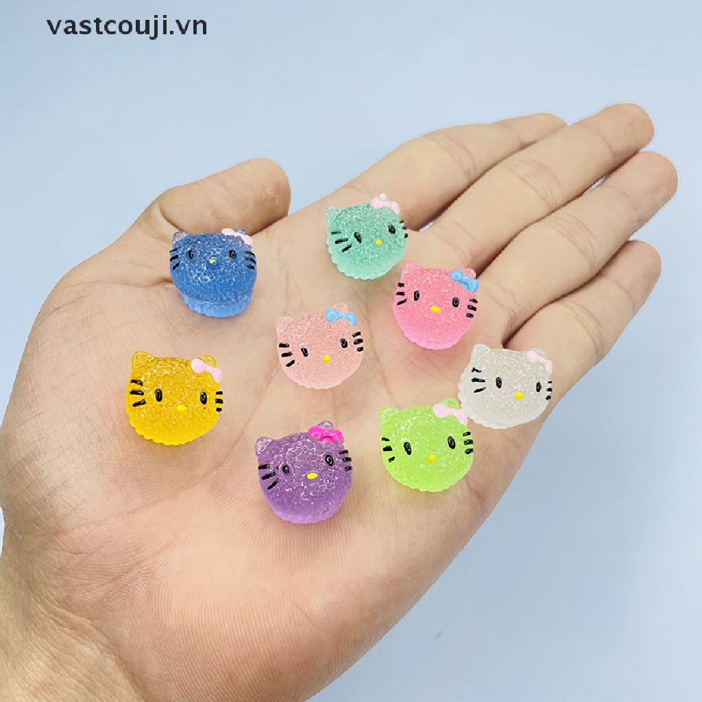 Bộ 2 Móc Điện Thoại Mini Bằng Nhựa Resin Dạ Quang Hình Mèo Hoạt Hình Dễ Thương DIY