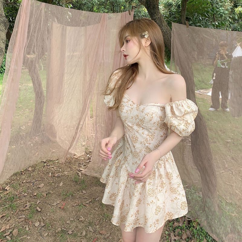 Đầm Ngắn Ôm Eo Họa Tiết Hoa Phong Cách Pháp Thời Trang Mùa Hè Cho Nữ