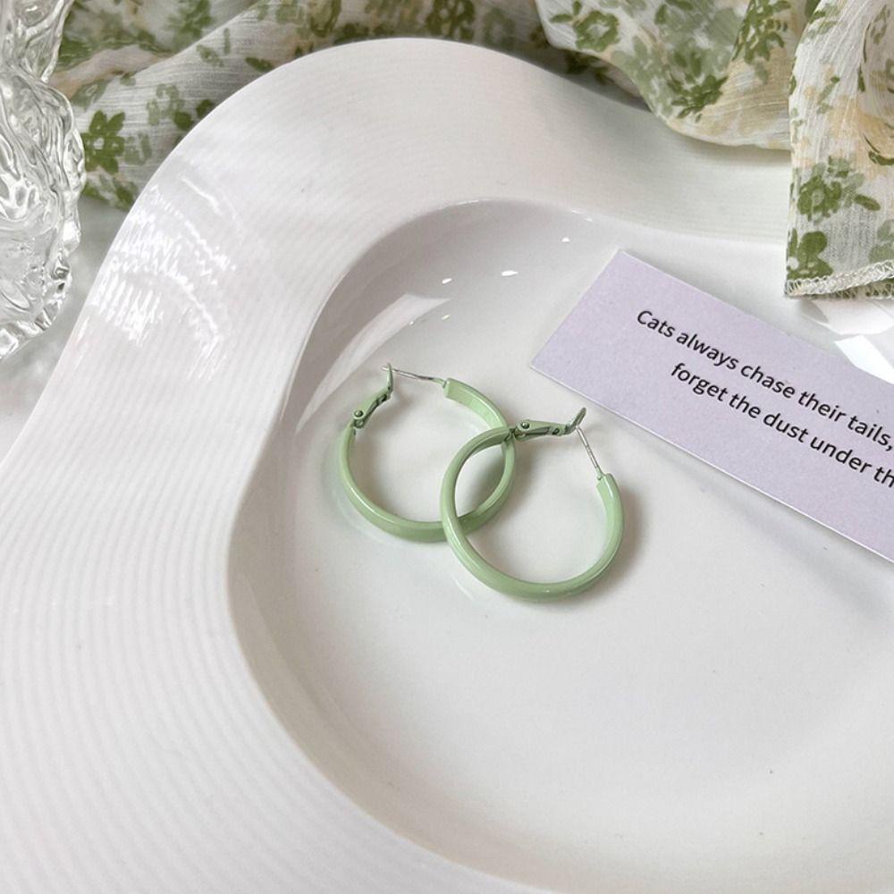 Vanes1 Bông Tai Hợp Kim Hình Tròn Đính Nơ Rỗng Màu Xanh Lá Cây Phong Cách Dành Cho Nữ